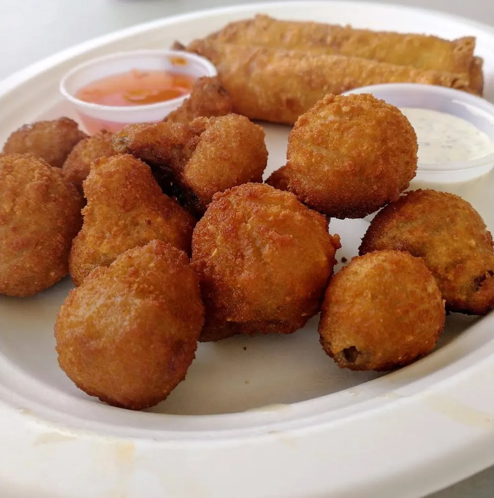 Fried Mushrooms and Vegetable Egg Rolls